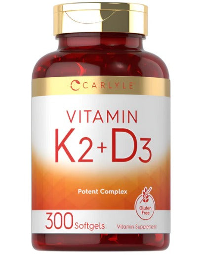 K2 + D3 Carlyle 300 Cápsulas 200mcg K2 y MK7 y 250mcg D3