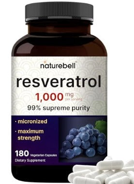 Resveratrol NatureBell de 1000 mg por porción, 180 cápsulas vegetarianas