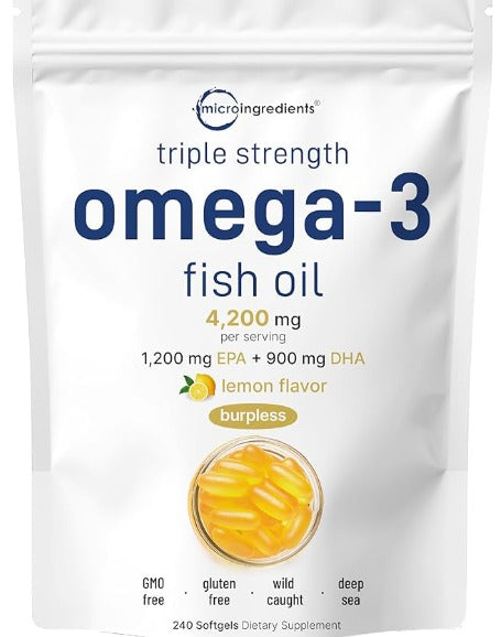 Micro Ingredients Triple Strength EPA 1200 mg and DHA 900 mg Omega-3 Fish Oil Supplement 4200 mg Per Serving, 240 Softgels