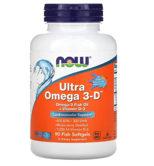 NOW Foods, Ultra Omega 3-D, 600 EPA/300 DHA, 90 cápsulas blandas de pescado