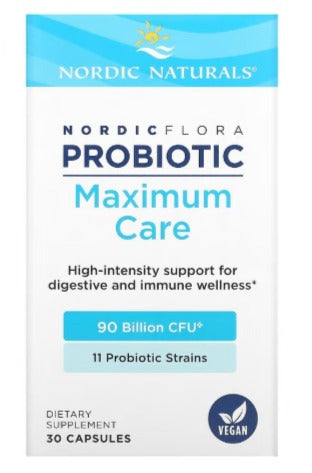 Nordic Naturals, Probiótico Nordic Flora, Cuidado máximo, 90.000 millones de UFC, 30 cápsulas