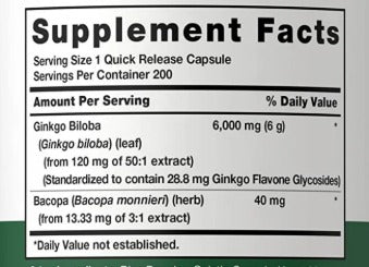 GINKGO BILOBA CARLYLE 6,000 MG 200 CAPSULAS