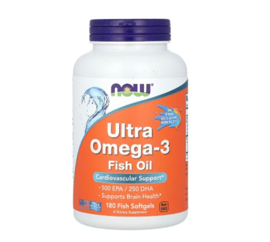 NOW Foods, Ultra Omega-3, Ácido eicosapentaenoico: 500/Ácido docosahexaenoico: 250, 180 cápsulas blandas de pescado