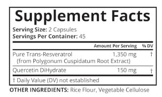 Purity Labs Pure Trans-Resveratrol Supplement + Quercetin 1500mg